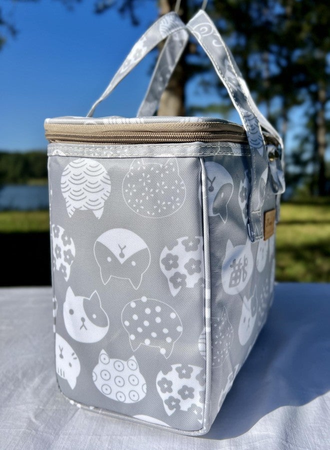 Kwang Min Insulated Lunch Bag for Women/Men, Reusable Lunch Box for Adult,Large Cooler Bag for Office Picnic Beach Tote. Premium Water Resistance Fabric, Light (Patchwork Cat) - Image 3